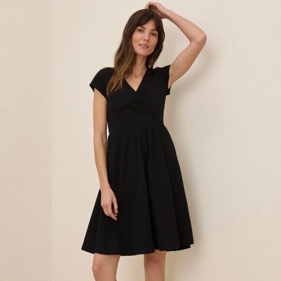 Pact women's Organic Fit & Flare Crossover Dress black large - Picture 1 of 9